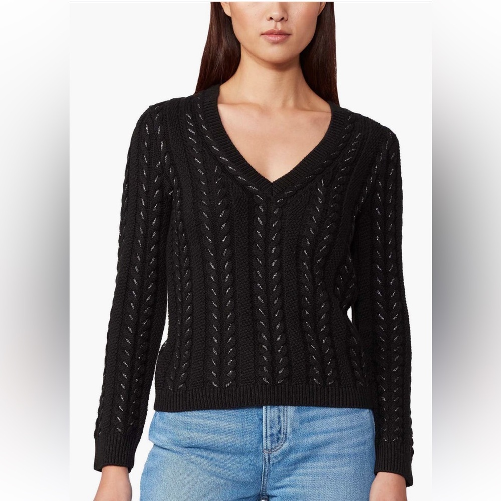 PAIGE Dorothea Black/Gunmetal Silver V-Neck Sweater Size XS